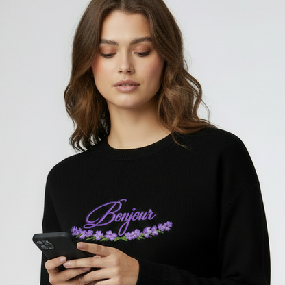 Bonjour - Funny Gift, Embroidered Sweatshirt