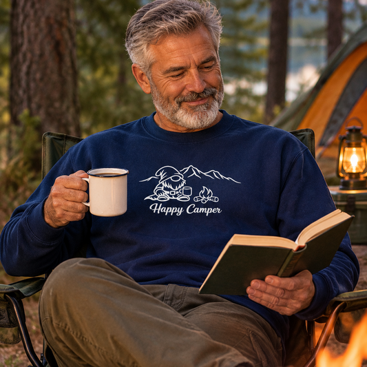 Happy Camper - Funny Cabin Life Gift, Embroidered Sweatshirt